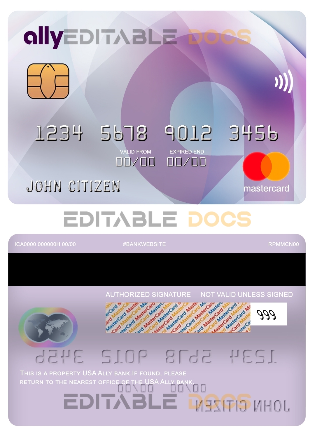 Fillable USA Ally bank mastercard Templates | Layer-Based PSD
