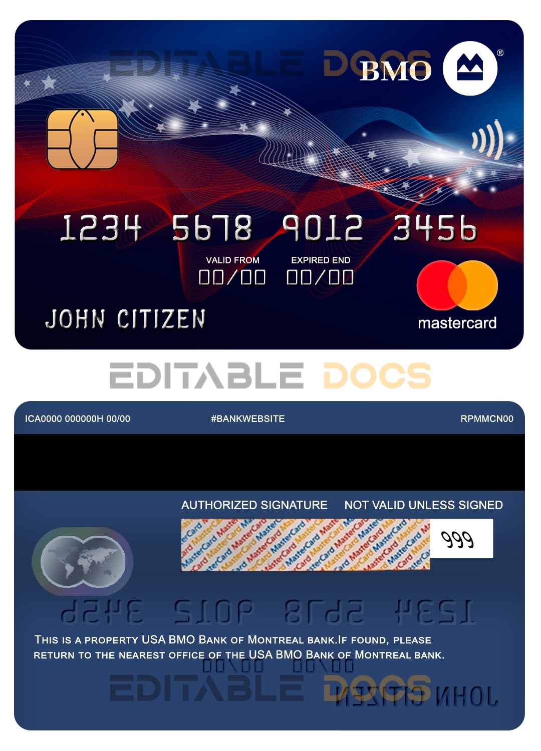 Editable USA BMO Bank of Montreal bank mastercard Templates in PSD Format