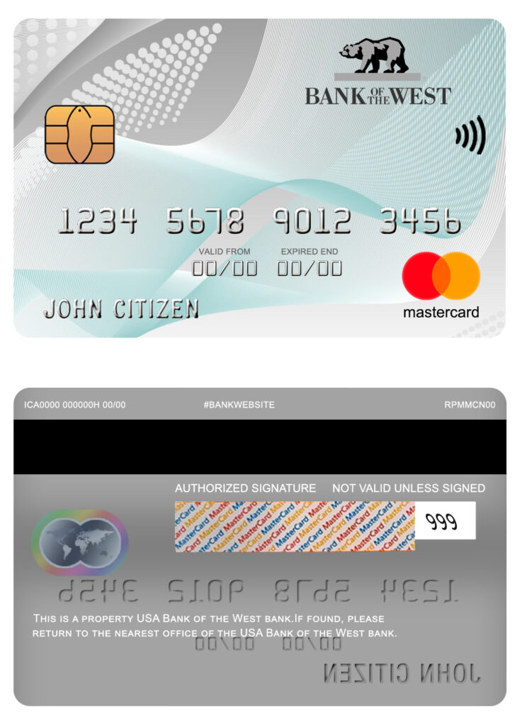 Fillable USA Bank of the West bank mastercard Templates | Layer-Based PSD