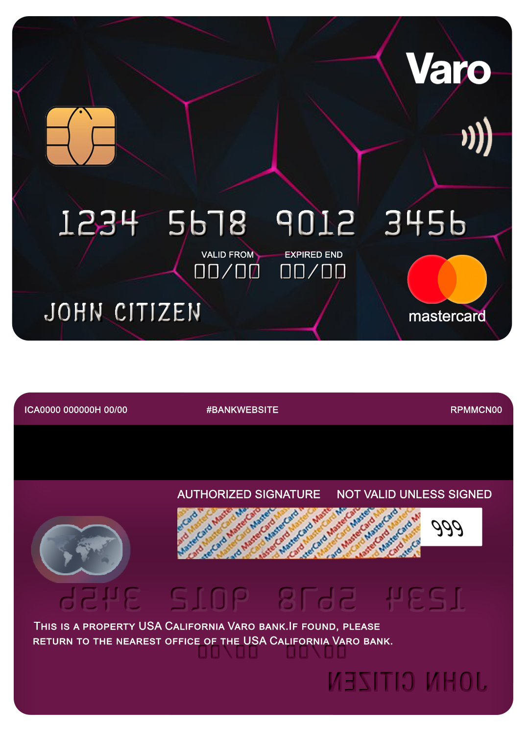 Fillable USA California Varo bank mastercard Templates | Layer-Based PSD