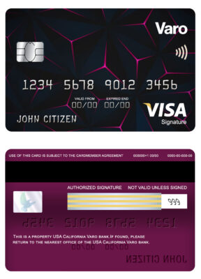 Editable USA California Varo bank visa signature Templates