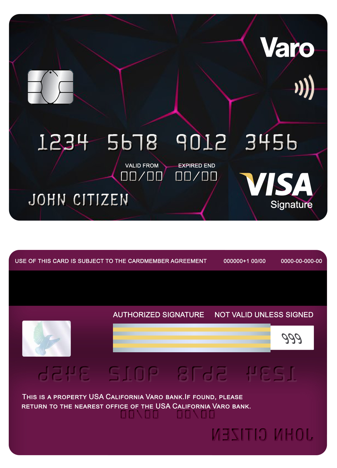 Editable USA California Varo bank visa signature Templates in PSD Format