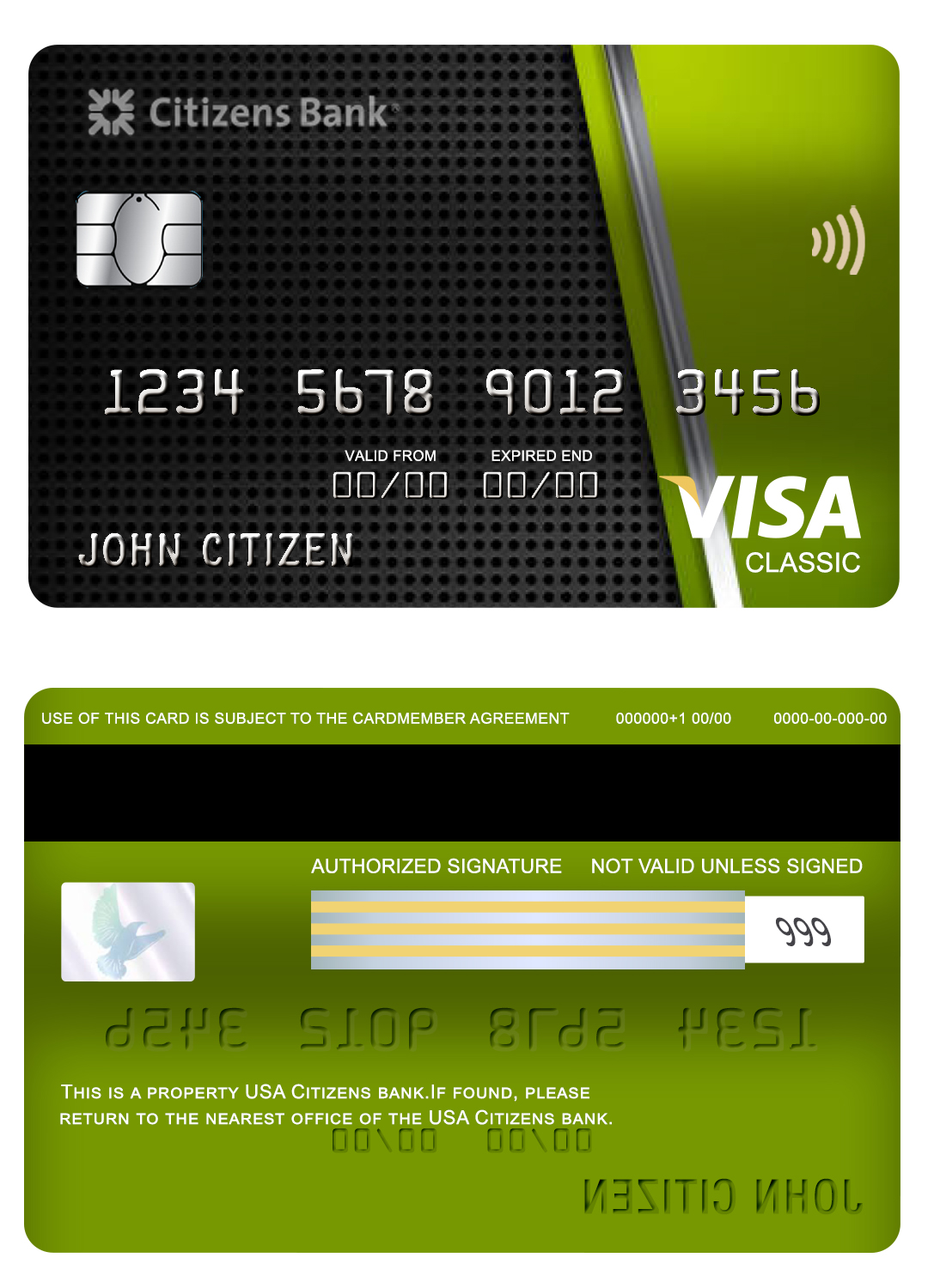 Editable USA Citizens bank visa classic card Templates in PSD Format