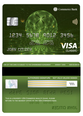 Editable USA Commerce bank visa classic card Templates
