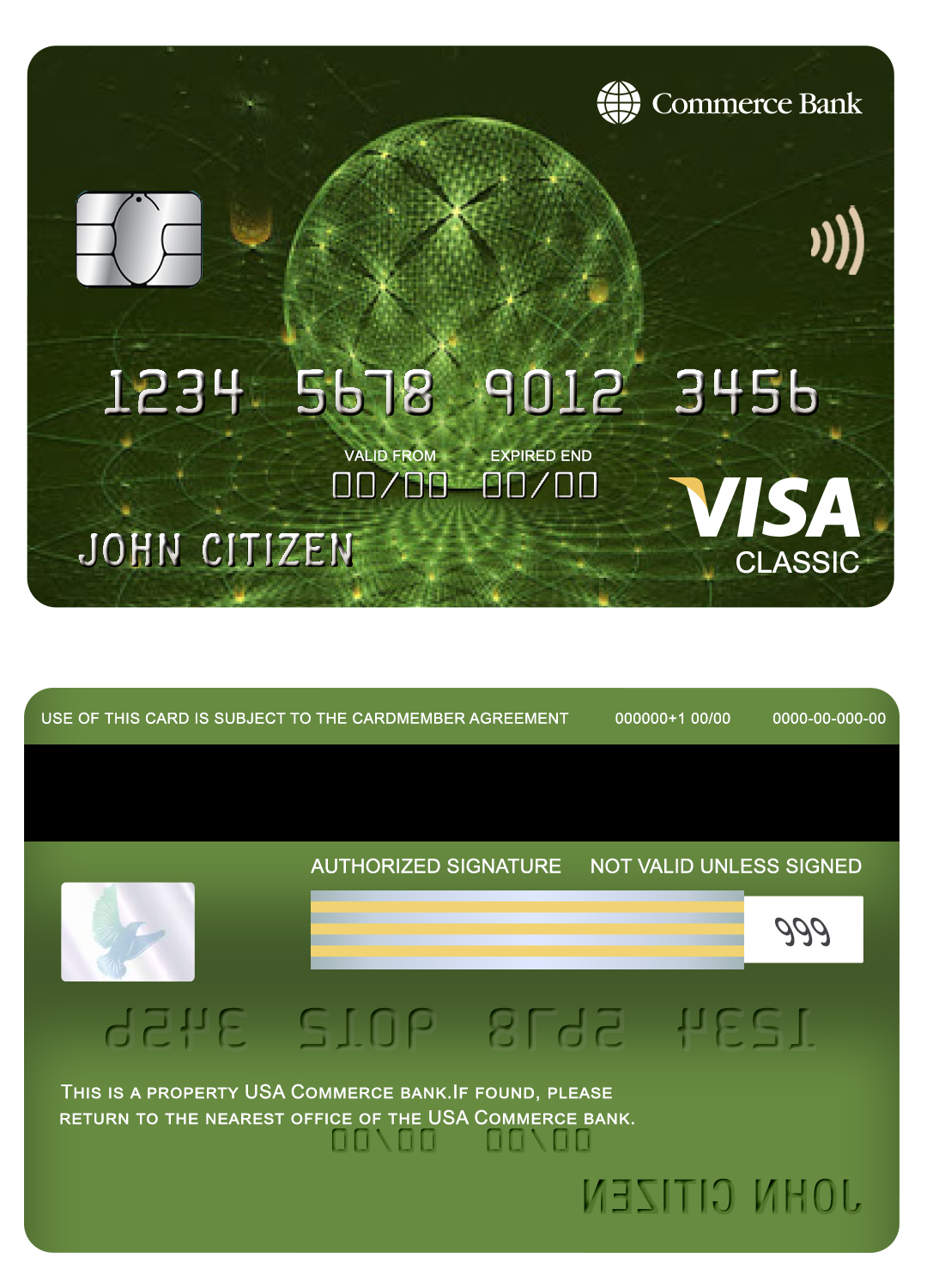 Editable USA Commerce bank visa classic card Templates in PSD Format