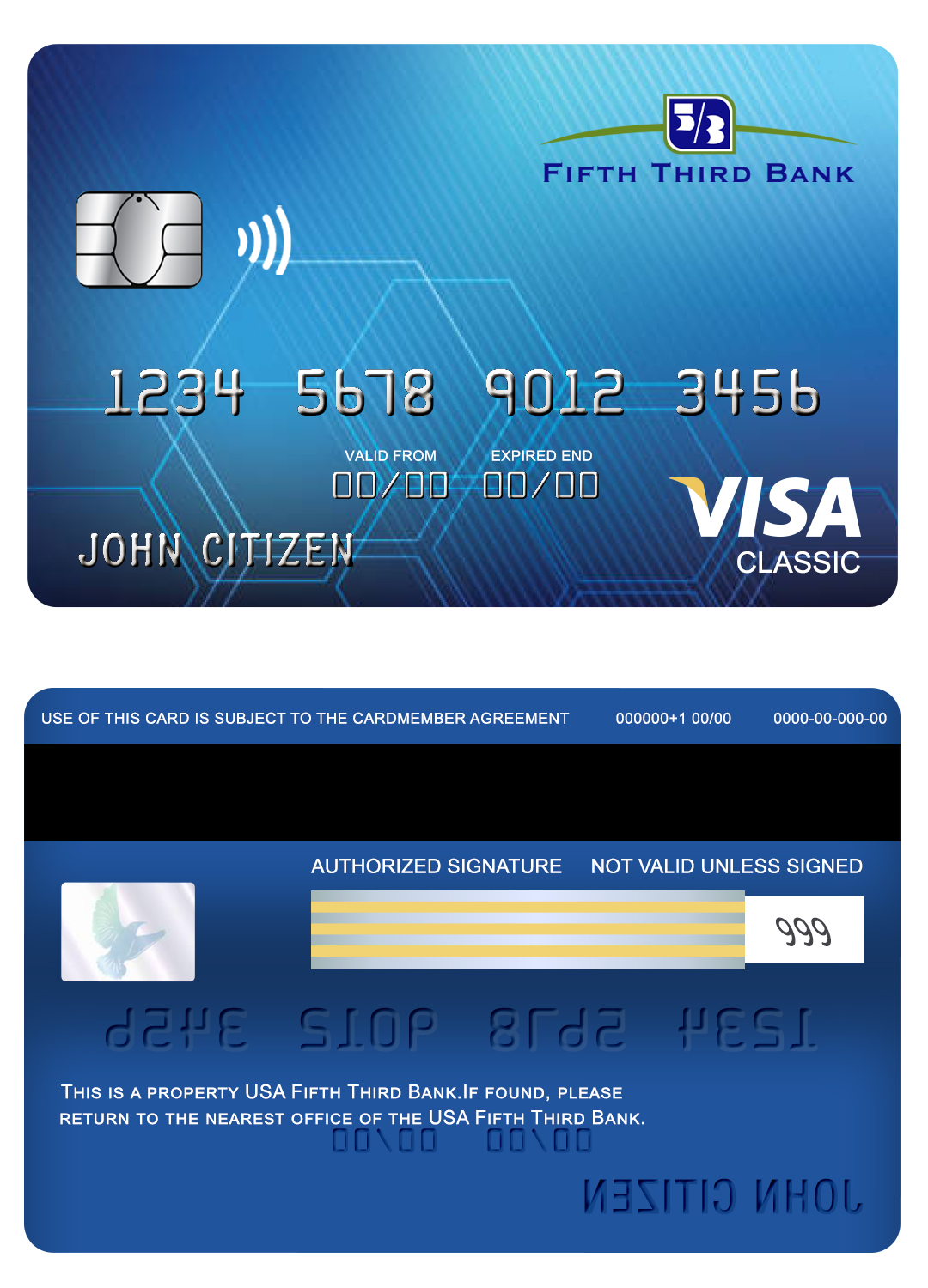 Editable USA Fifth Third bank visa classic card Templates in PSD Format