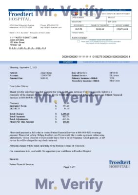 High-Quality USA Froedtert Hospital Invoice Template PDF | Fully Editable