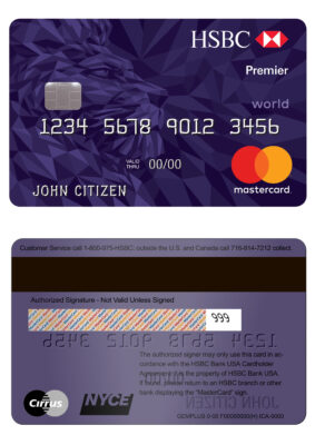 Fillable USA HSBC Bank MasterCard Premier World Credit Card Templates
