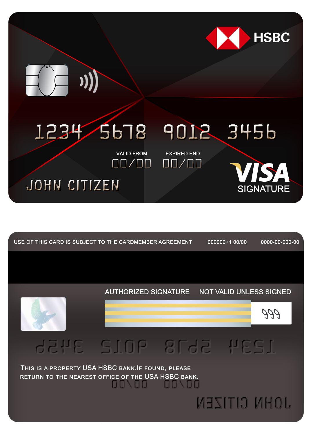 Editable USA HSBC bank visa signature card Templates in PSD Format