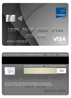 Editable USA Indiana Centier bank visa platinum card Templates