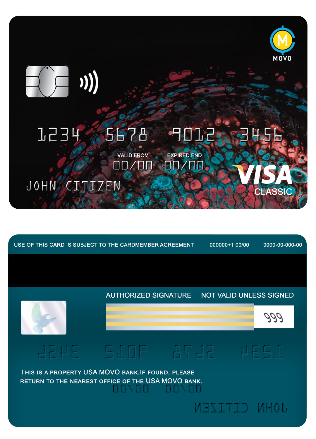 Editable USA MOVO bank visa classic card Templates in PSD Format