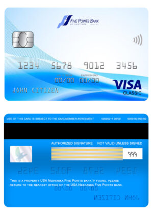 USA Editable Templates 5 Editable USA Nebraska Five Points Bank visa classic card Templates