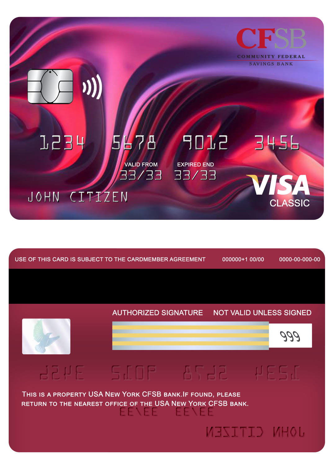 Editable USA New York CFSB bank visa classic card Templates in PSD Format