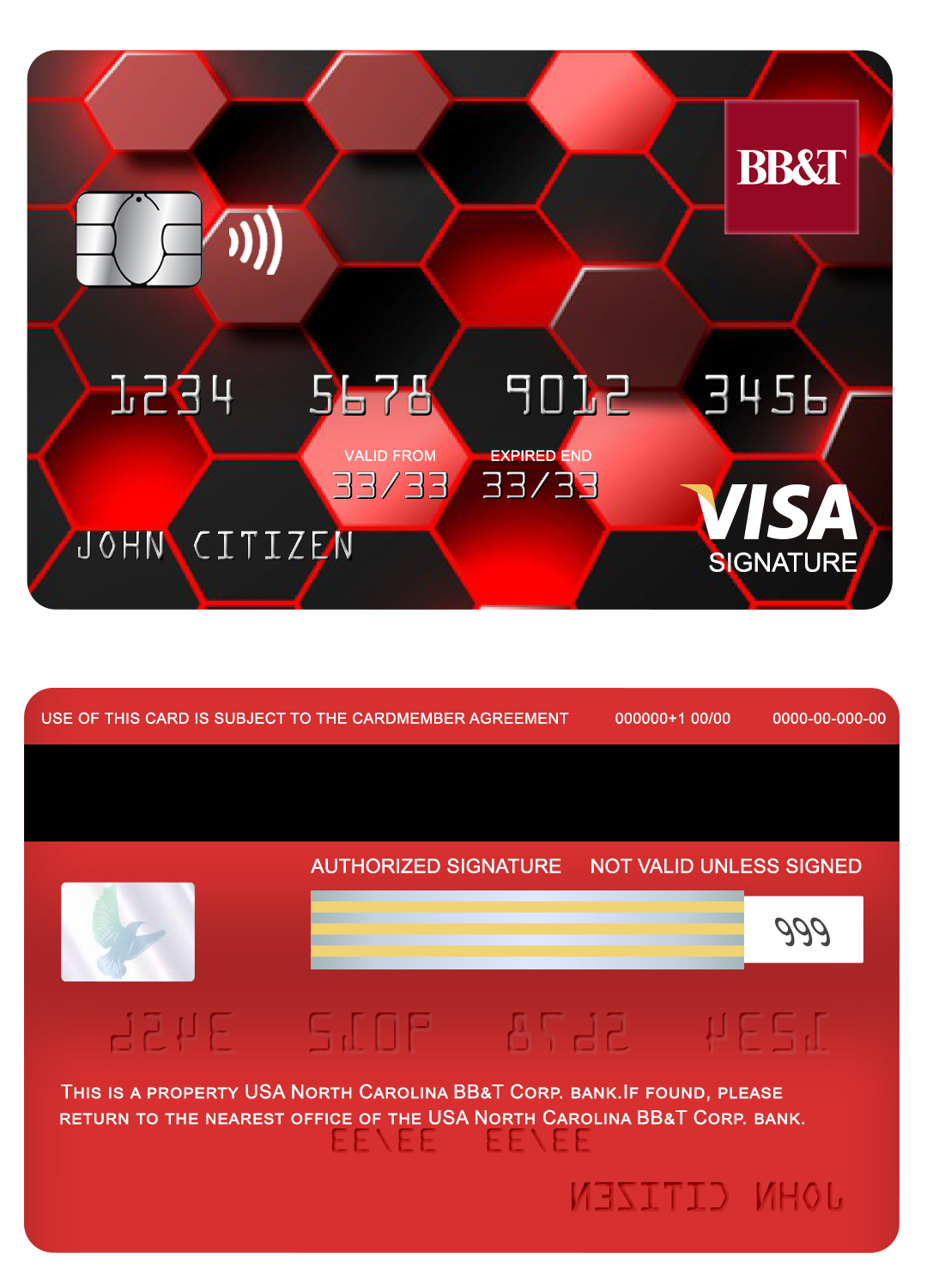 Editable USA North Carolina BB&T Corp. bank visa signature card Templates in PSD Format