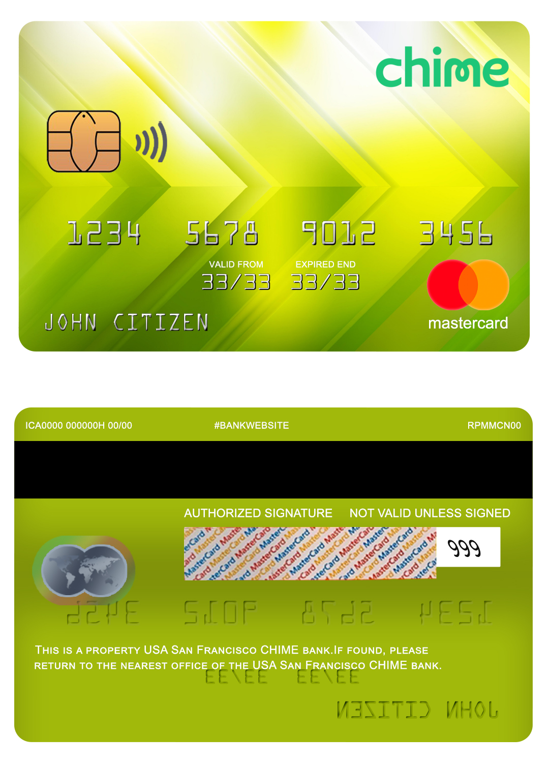 Fillable USA San Francisco CHIME bank mastercard Templates | Layer-Based PSD