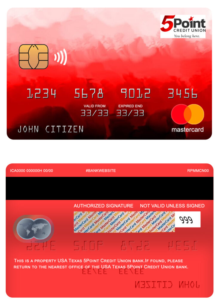 Fillable USA Texas 5Point Credit Union bank mastercard Templates