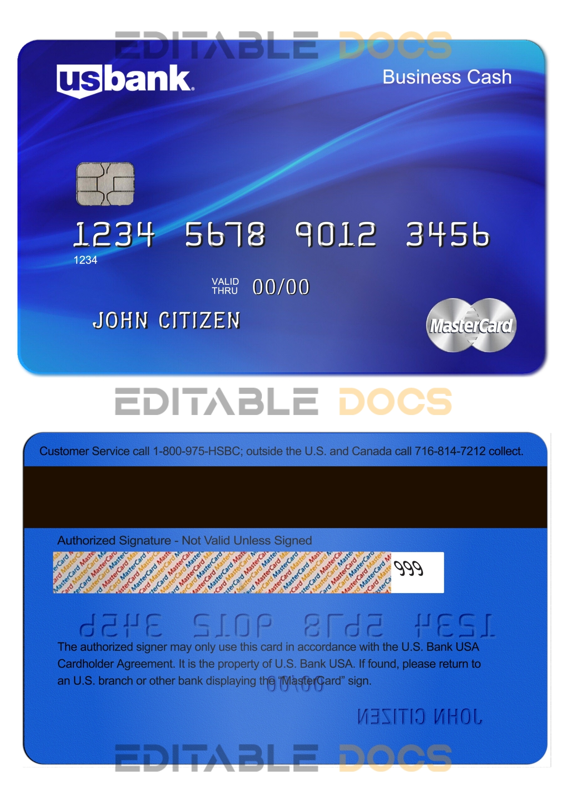 Fillable USA U.S. Bank mastercard Templates | Layer-Based PSD