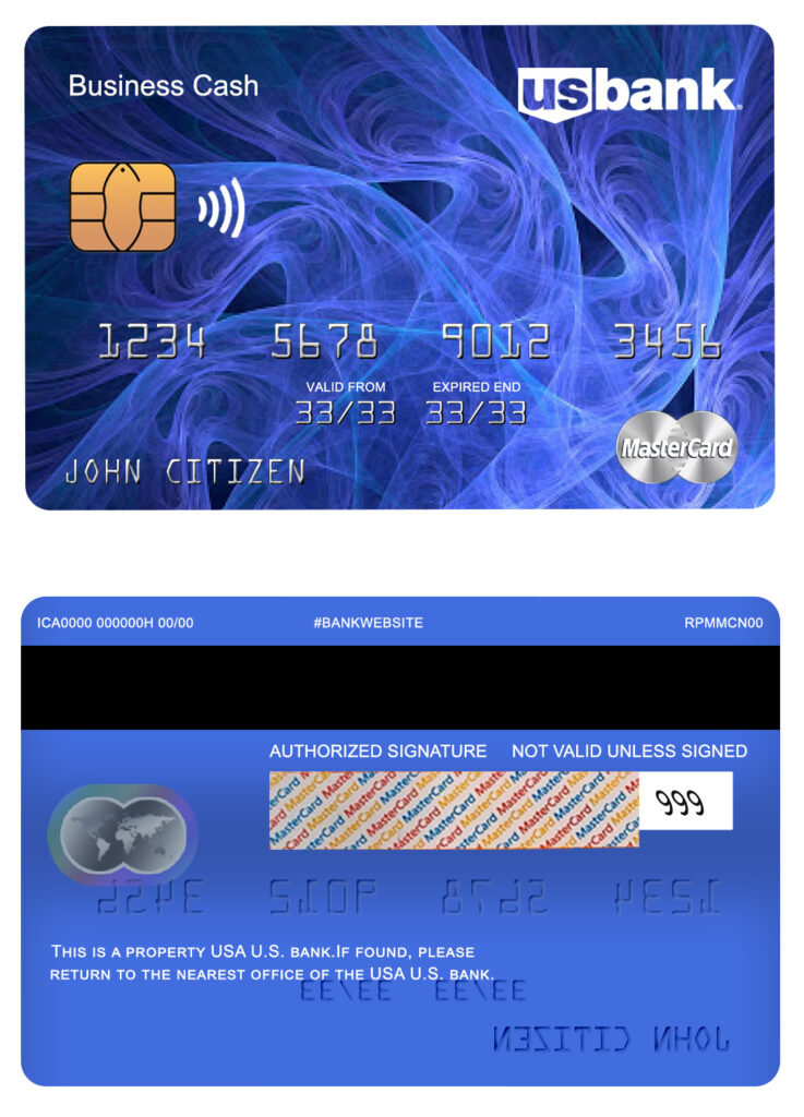 Editable USA U.S. bank mastercard Templates
