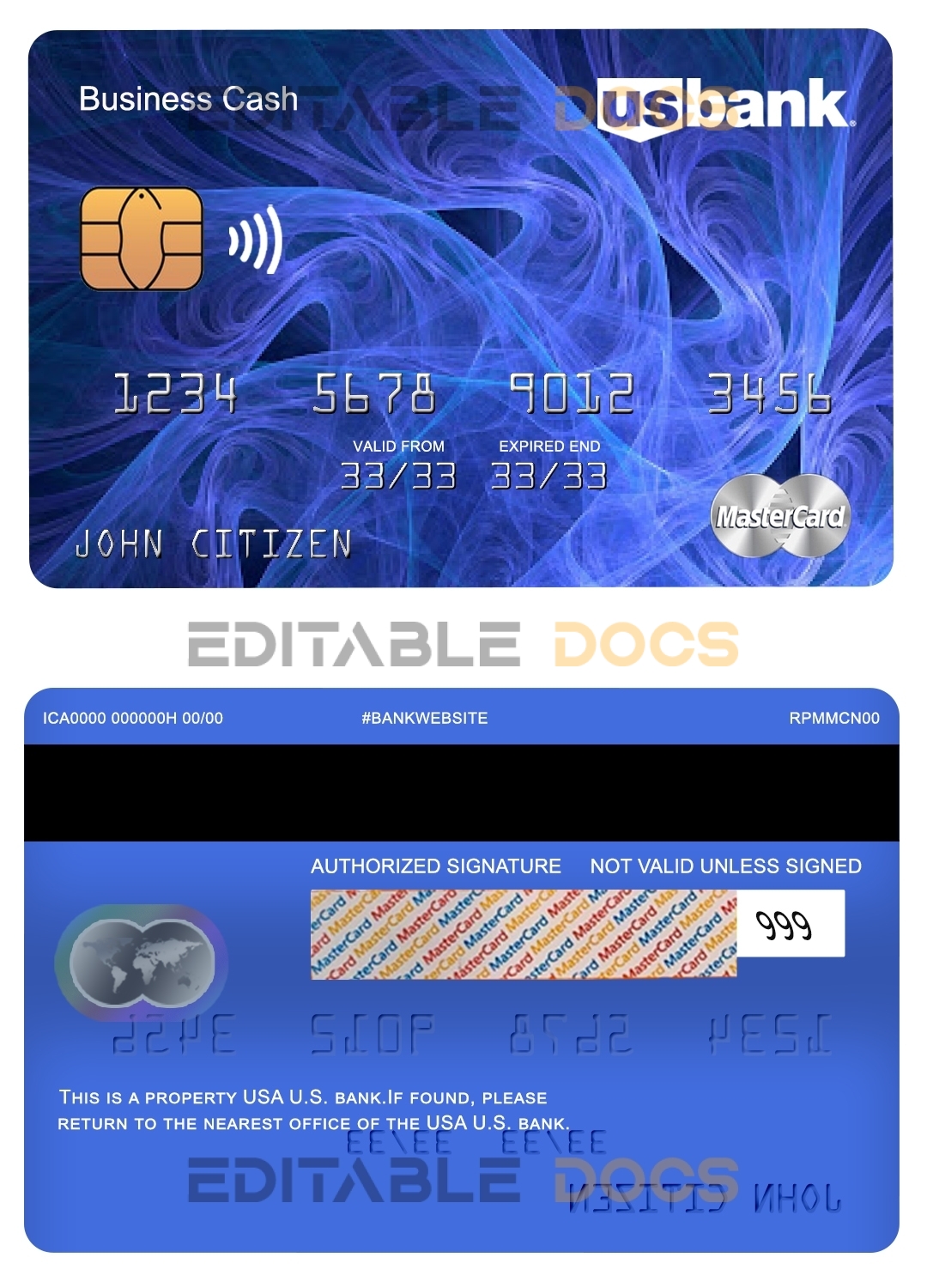 Editable USA U.S. bank mastercard Templates in PSD Format