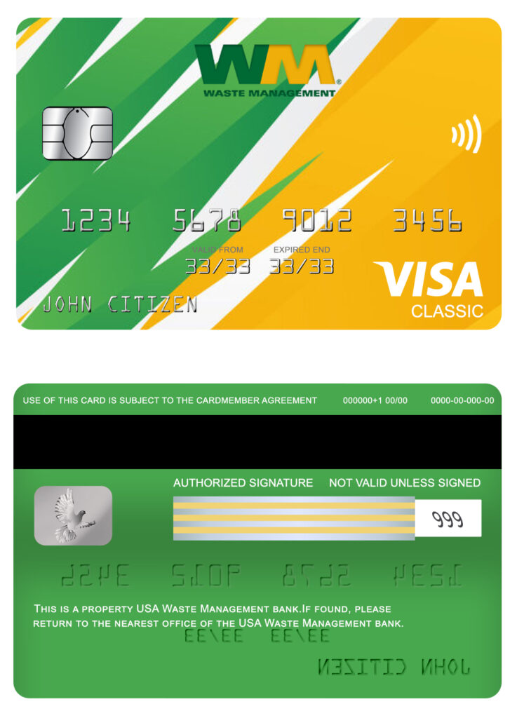 Fillable USA Waste Management bank visa classic card Templates