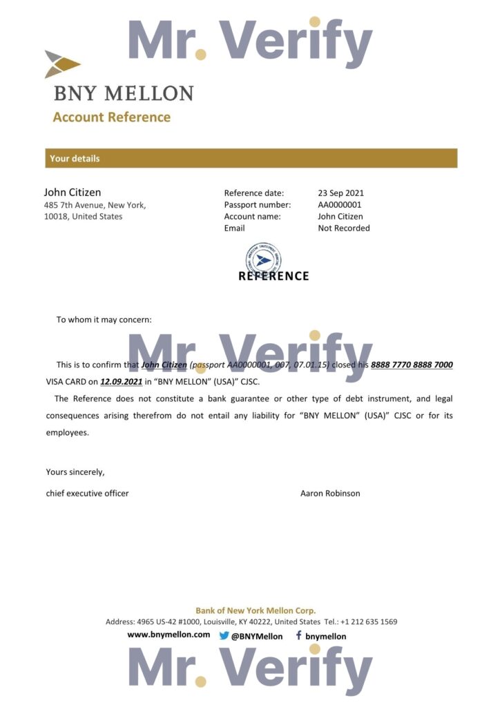 Download USA BNY Mellon Bank Reference Letter Templates | Editable Word