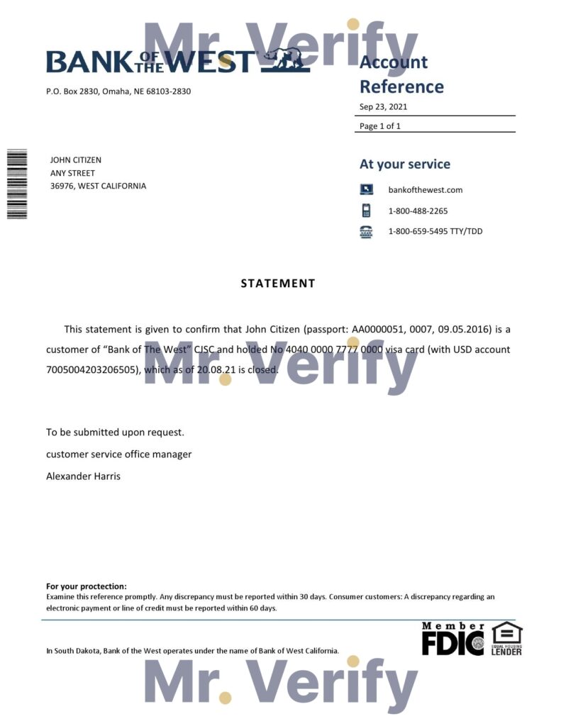 Download USA Bank of the West Bank Reference Letter Templates | Editable Word