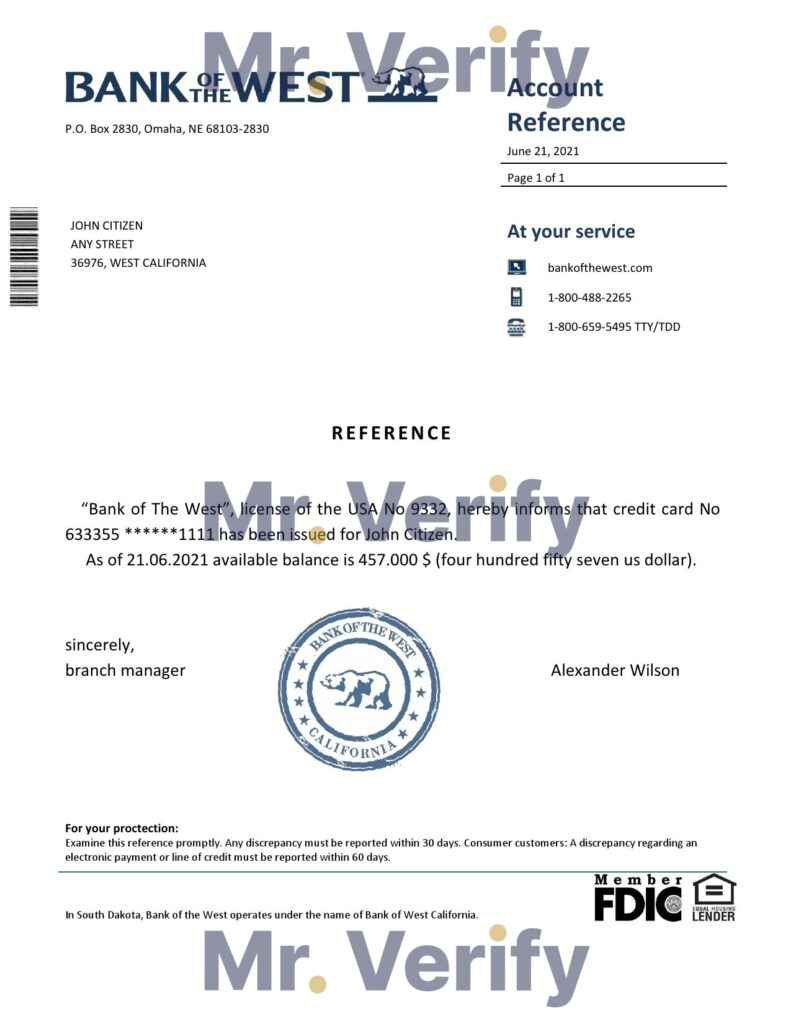 Download USA Bank of the West Bank Reference Letter Templates | Editable Word