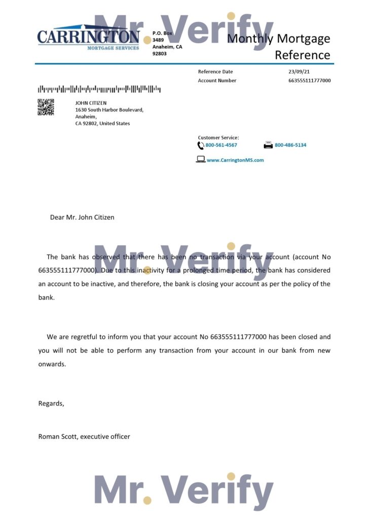 Download USA Carrington Bank Reference Letter Templates | Editable Word