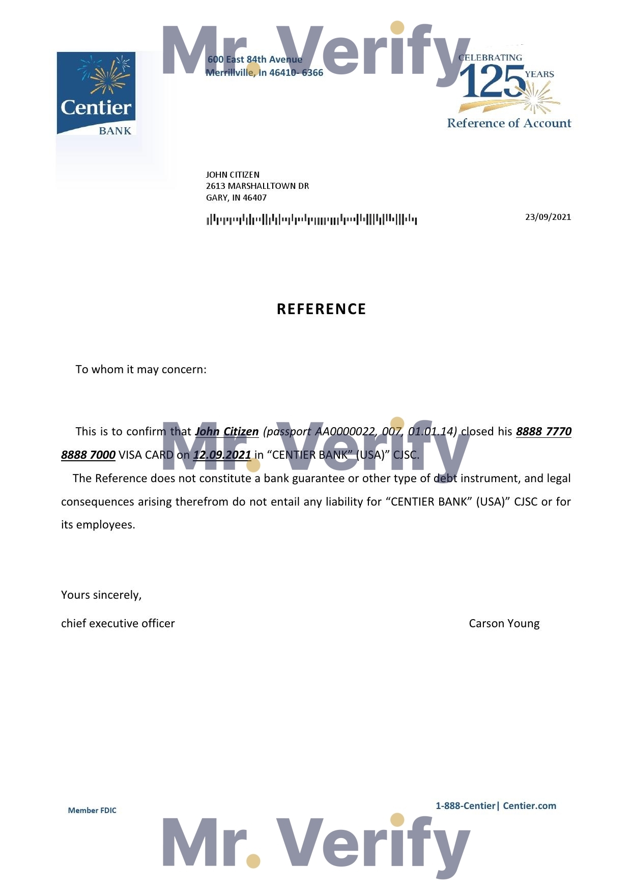 Download USA Centier Bank Reference Letter Templates | Editable Word