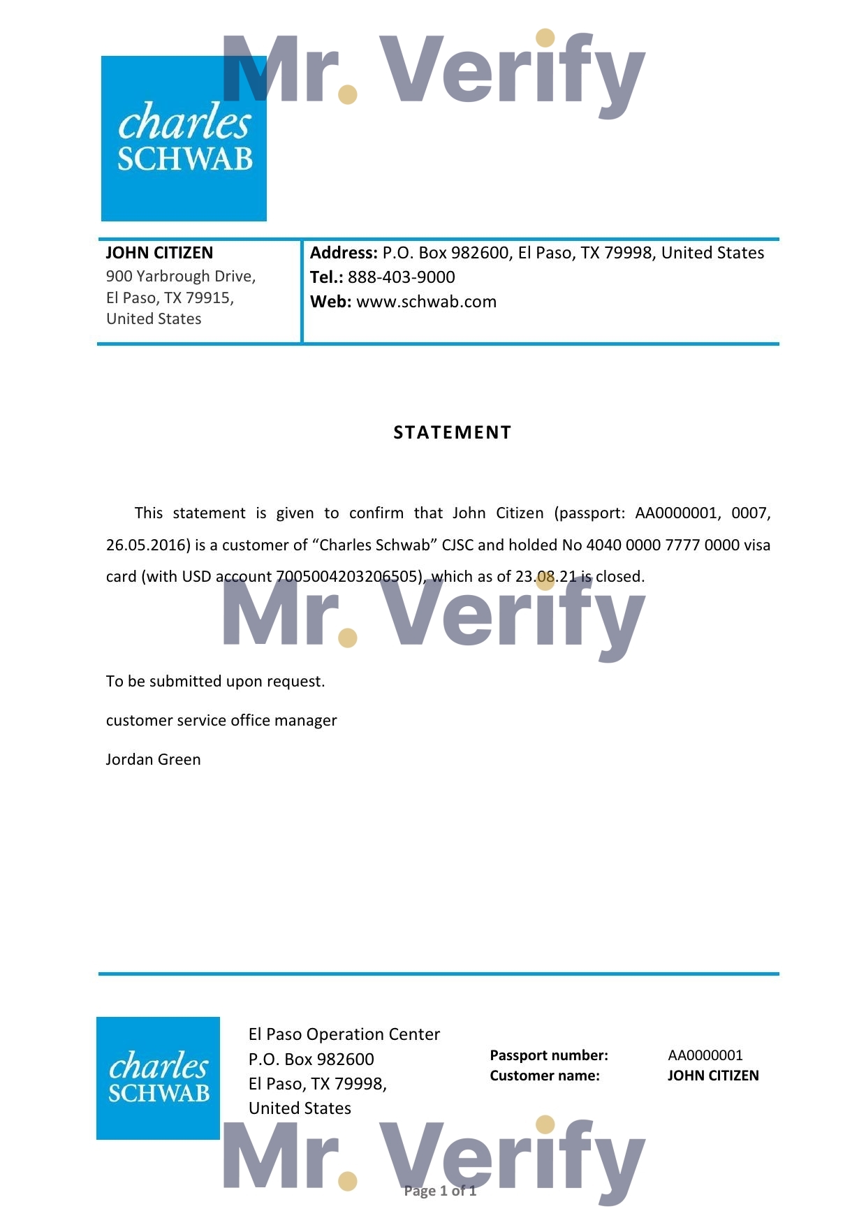 Download USA Charles Schwab Bank Reference Letter Templates | Editable Word
