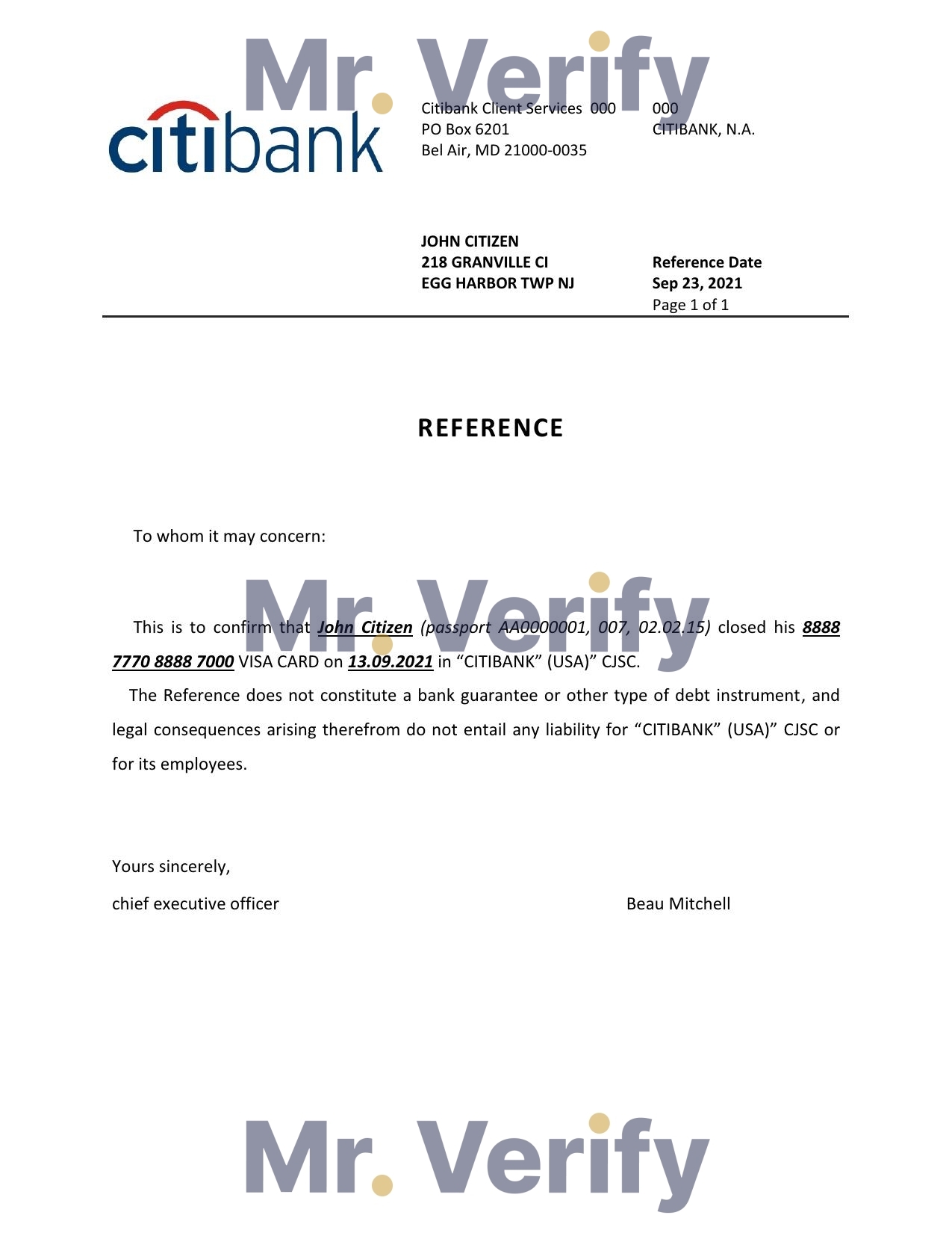 Download USA Citibank Bank Reference Letter Templates | Editable Word