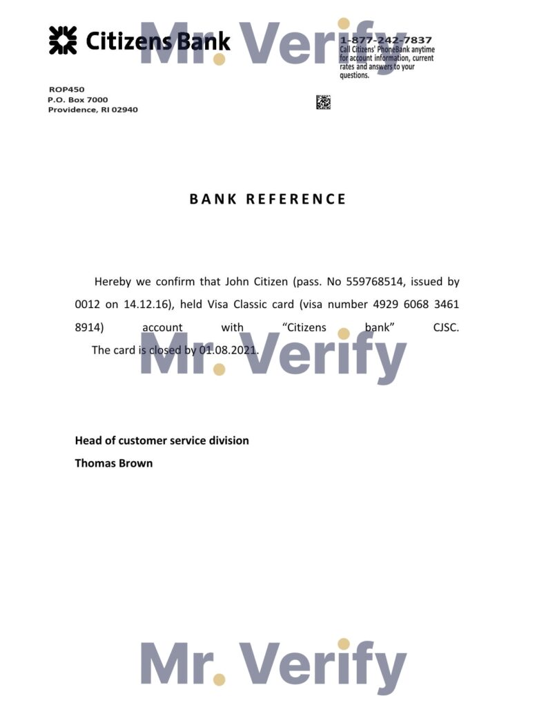 Download USA Citizens Bank Reference Letter Templates | Editable Word
