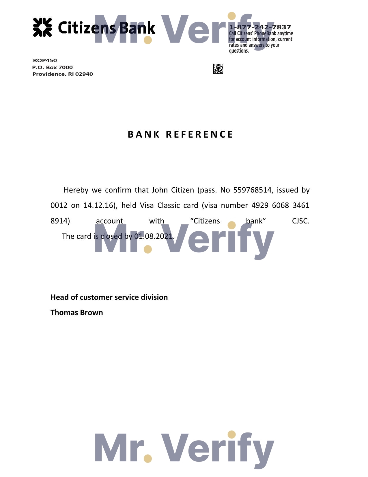Download USA Citizens Bank Reference Letter Templates | Editable Word