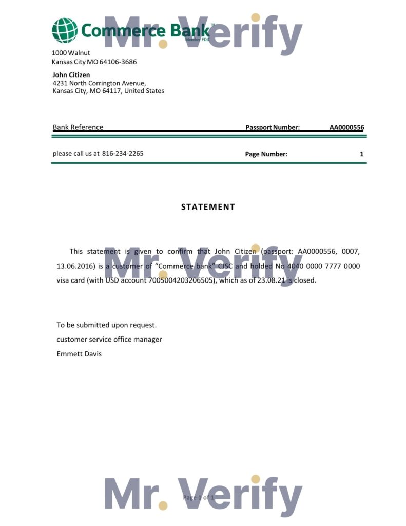 Download USA Commerce Bank Reference Letter Templates | Editable Word
