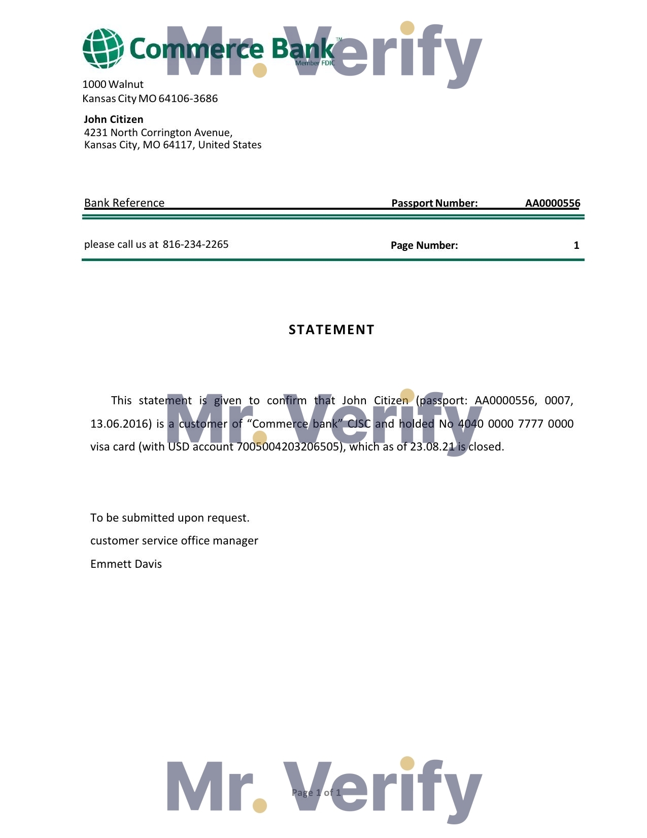 Download USA Commerce Bank Reference Letter Templates | Editable Word