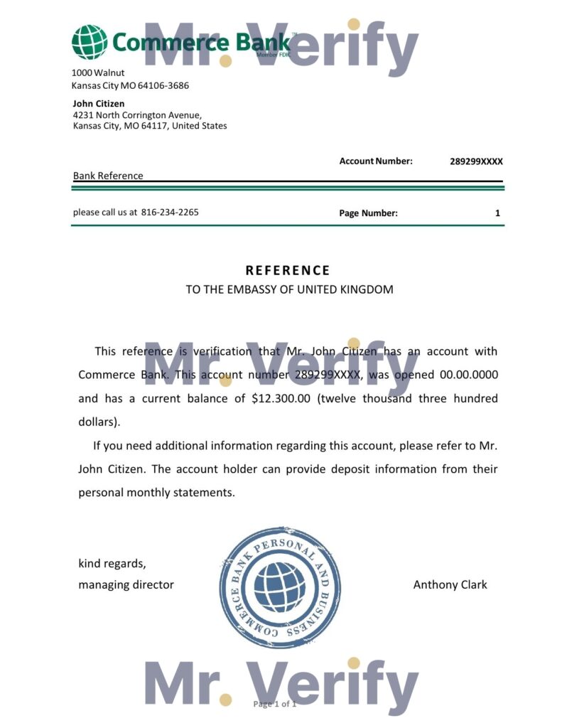 Download USA Commerce Bank Reference Letter Templates | Editable Word