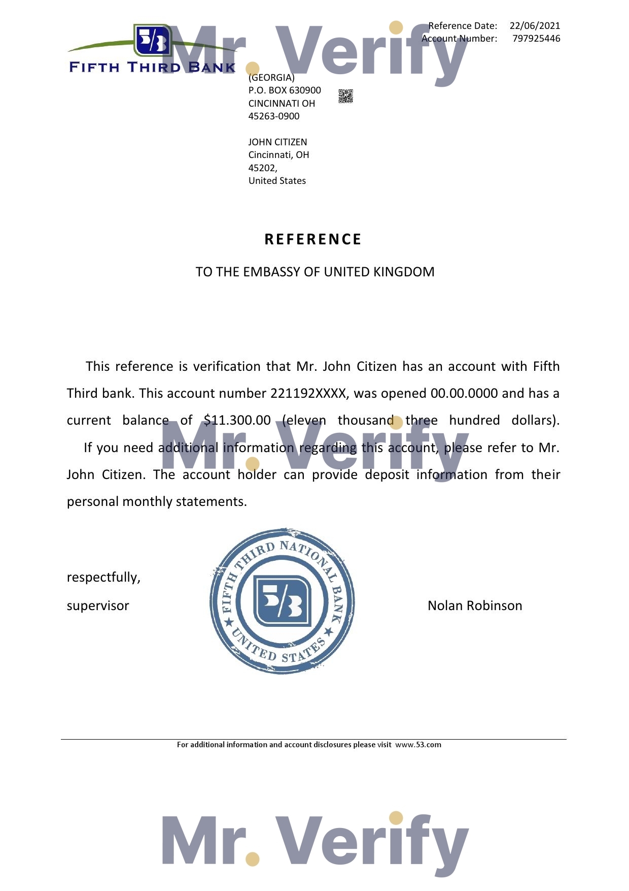 Download USA Fifth Third Bank Reference Letter Templates | Editable Word
