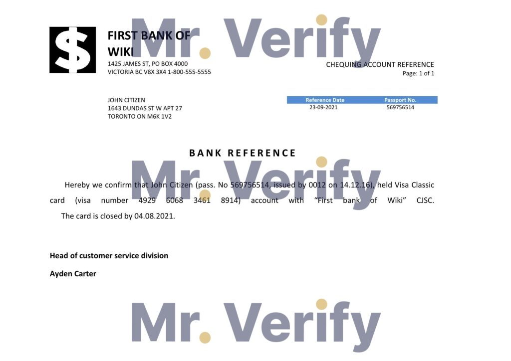 Download USA First Bank of Wiki Bank Reference Letter Templates | Editable Word