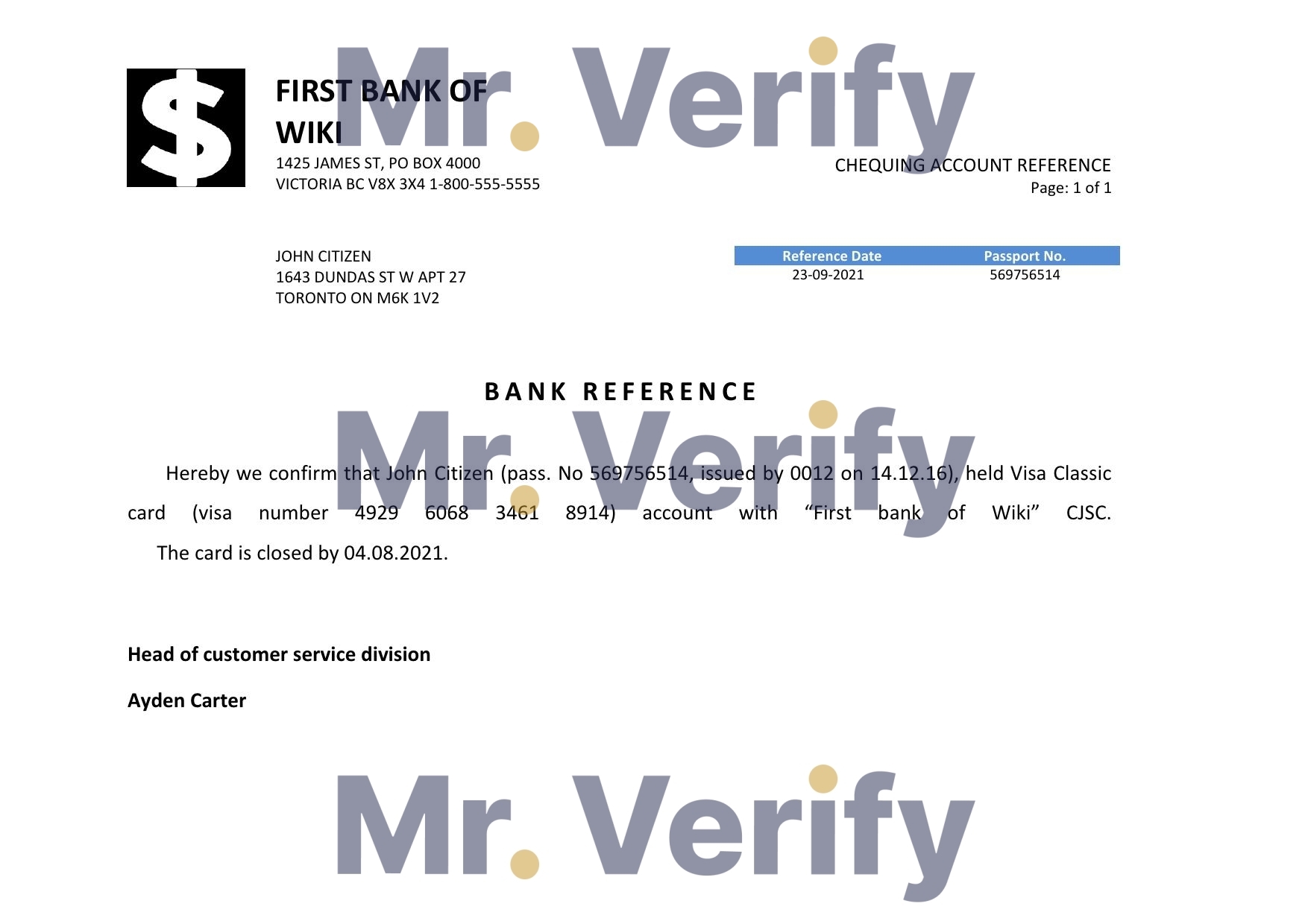 Download USA First Bank of Wiki Bank Reference Letter Templates | Editable Word