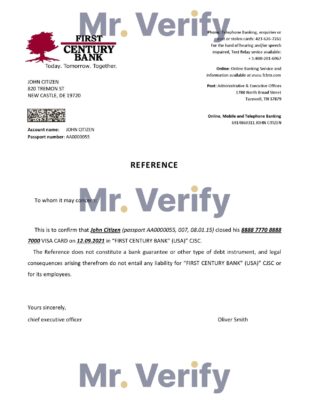 Download USA First Century Bank Reference Letter Templates | Editable Word