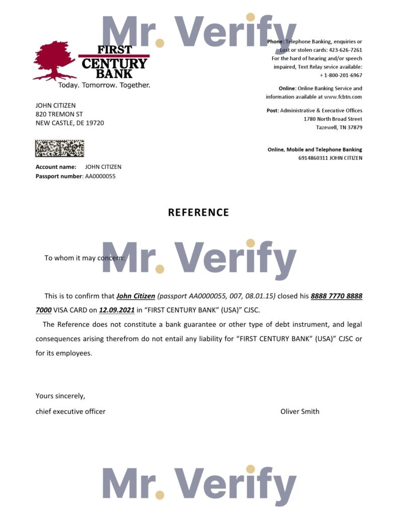 Download USA First Century Bank Reference Letter Templates | Editable Word