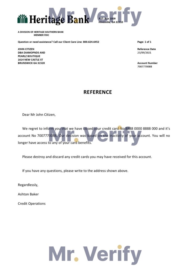 Download USA Heritage Bank Reference Letter Templates | Editable Word