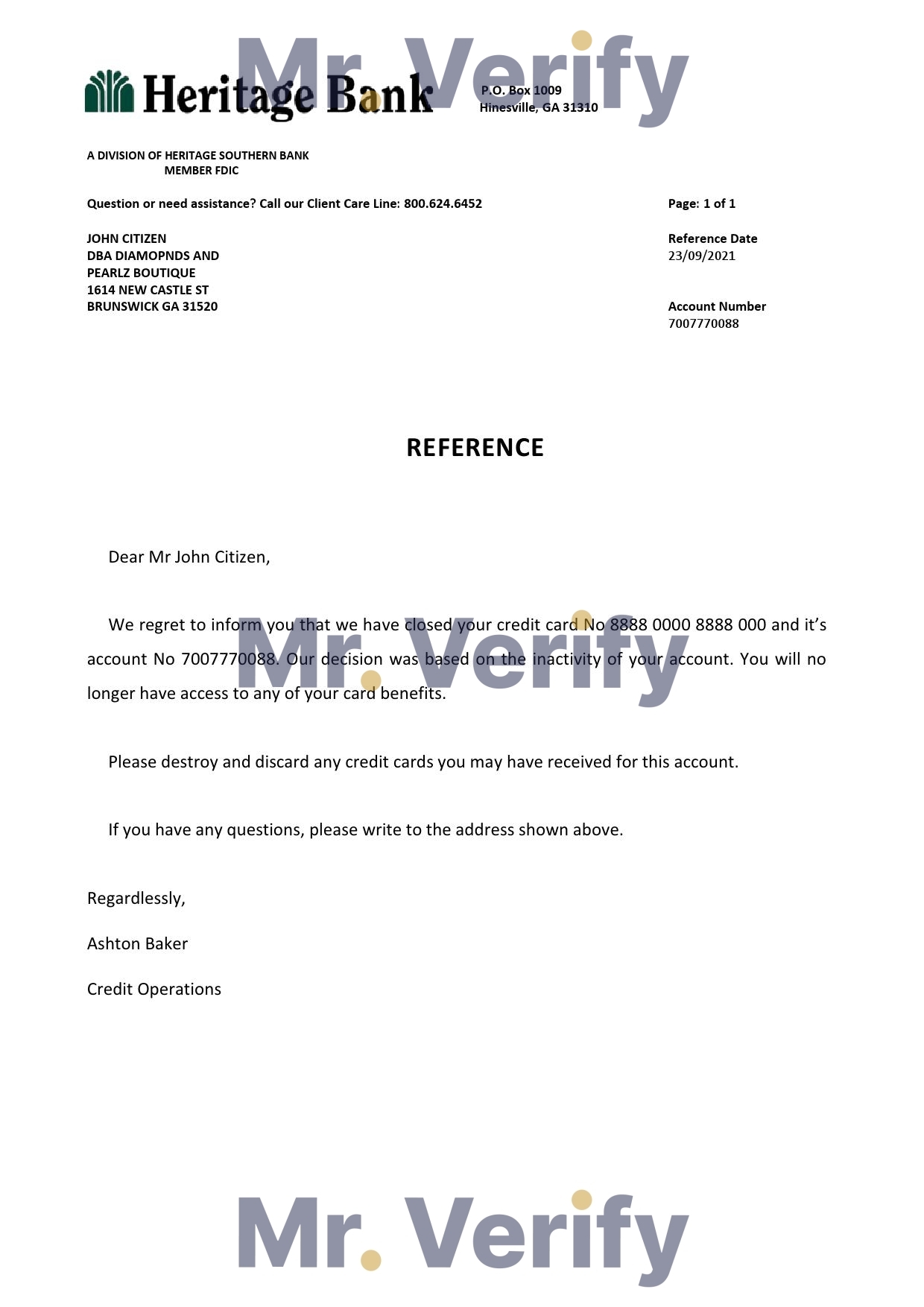Download USA Heritage Bank Reference Letter Templates | Editable Word