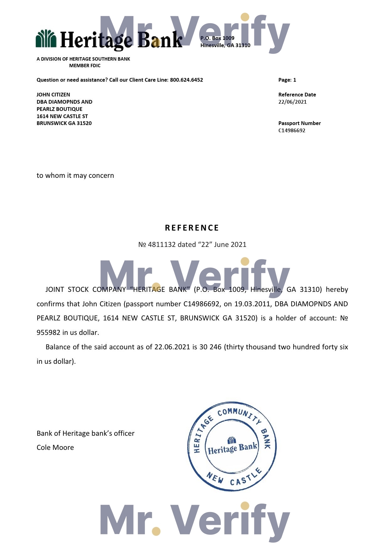 Download USA Heritage Bank Reference Letter Templates | Editable Word
