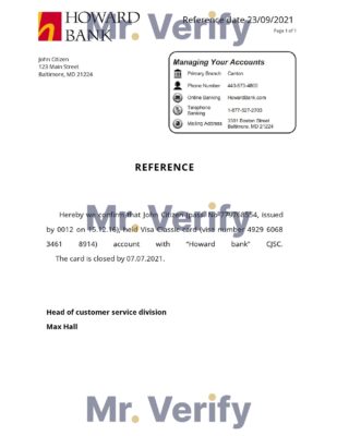 Download USA Howard Bank Reference Letter Templates | Editable Word