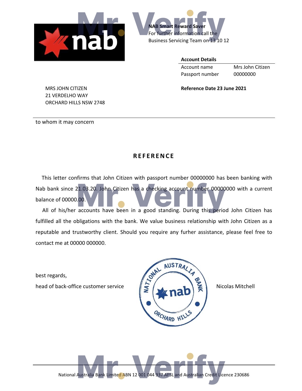 Download USA Nab Bank Reference Letter Templates | Editable Word