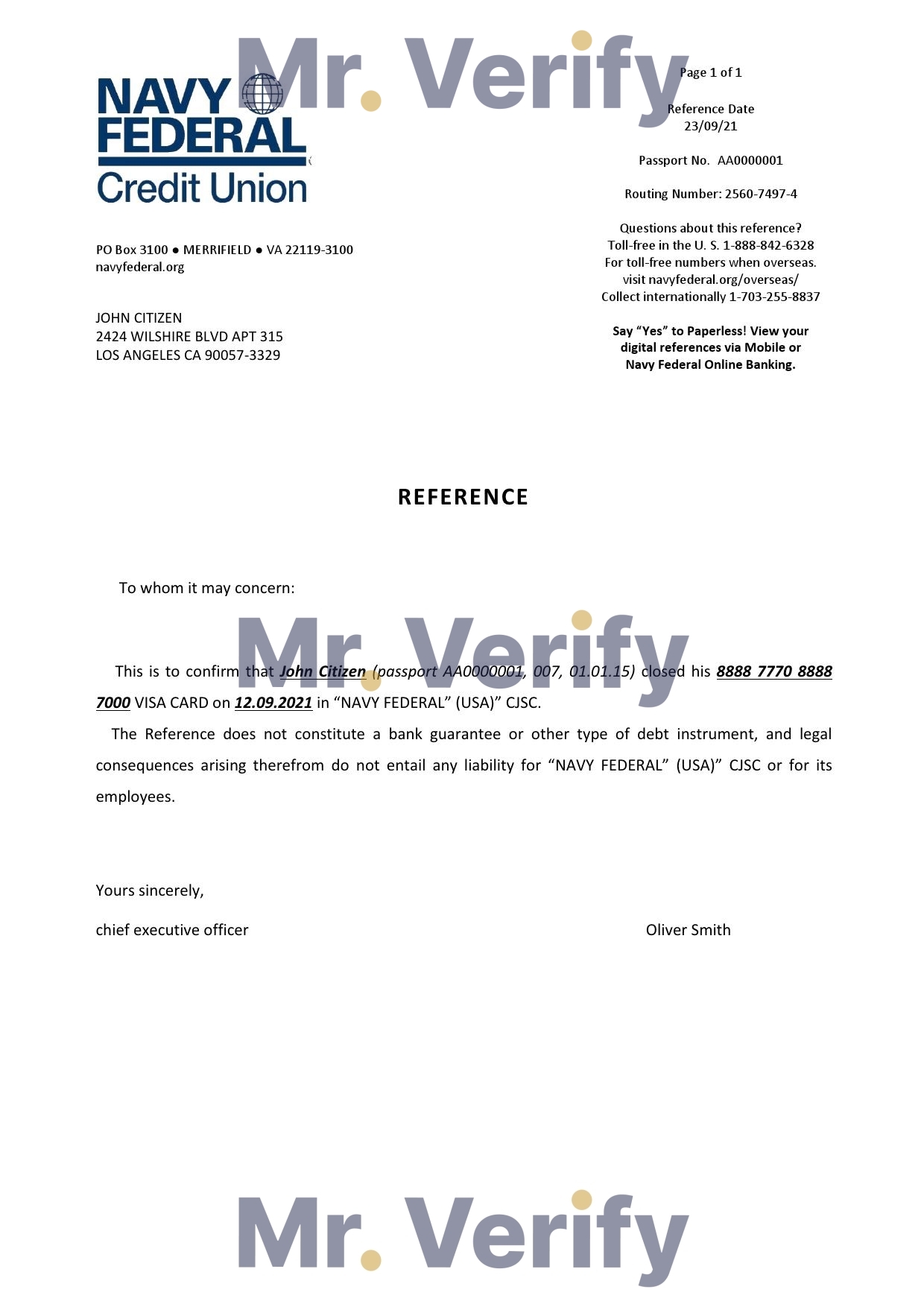 Download USA Navy Federal Bank Reference Letter Templates | Editable Word