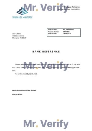 USA Editable Templates 4 Download USA Springside Mortgage Bank Reference Letter Templates | Editable Word