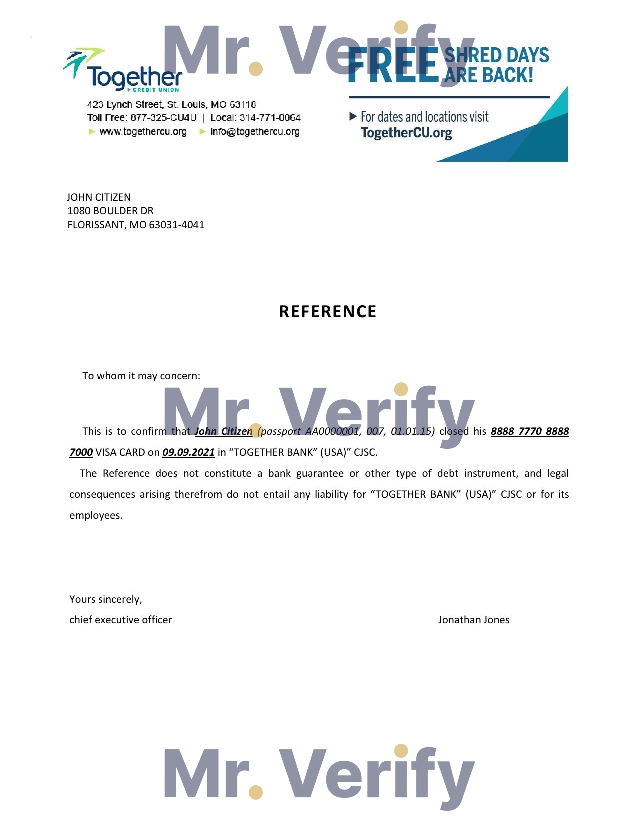 Download USA Together Bank Reference Letter Templates | Editable Word