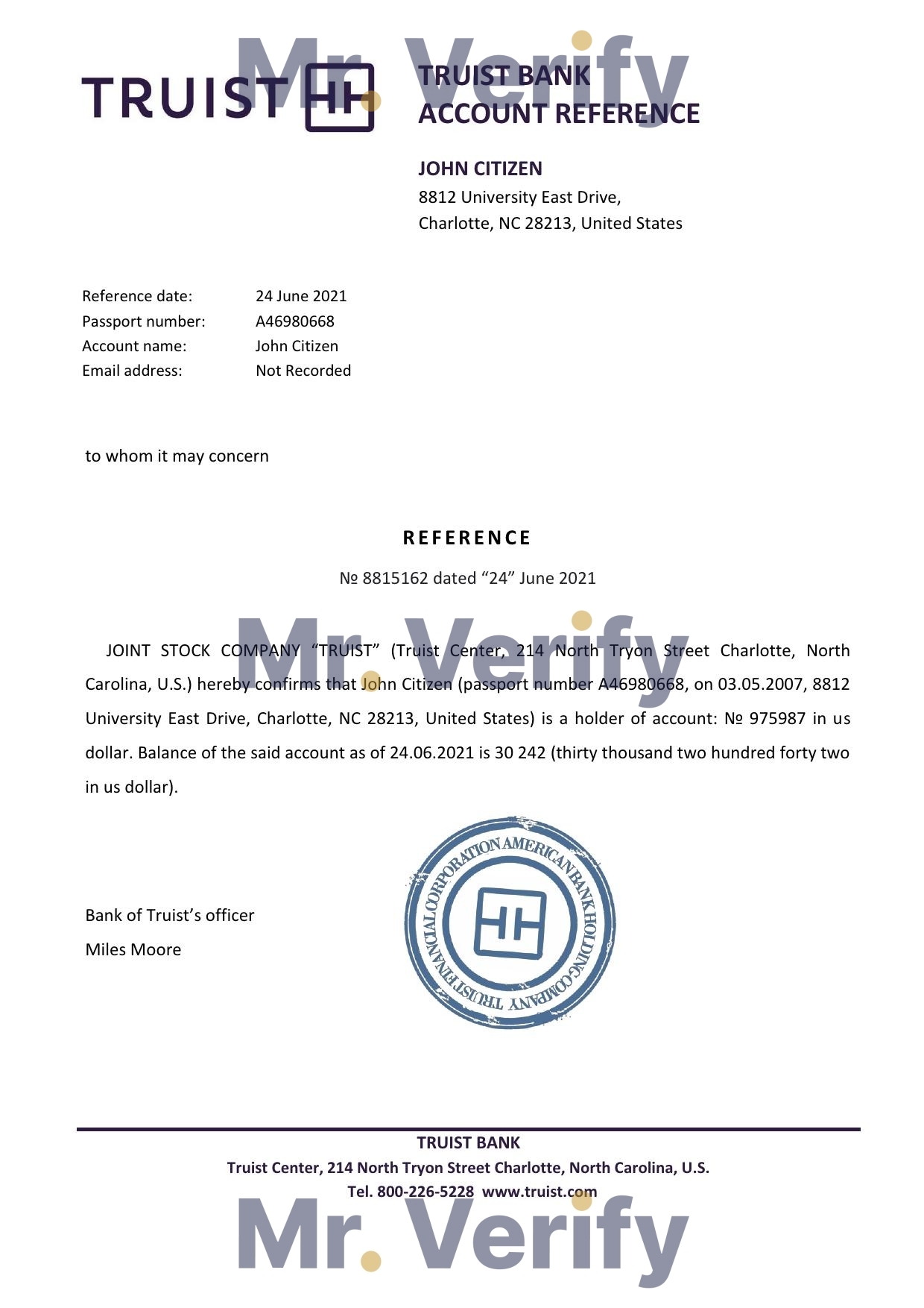 Download USA Truist Bank Reference Letter Templates | Editable Word
